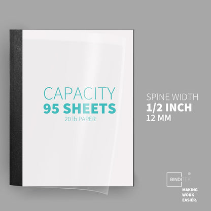 Binditek 20 Pack Thermal Binding Presentation Covers, 1/16 Inch Spine Holds 15 Sheets, Ultra Clear Front Cover, Black Paper Back Cover, Letter Size, for Students and Coworkers