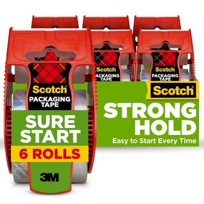 Scotch Sure Start Packing Tape, Clear, Quiet Unwind and Easy Start, Moving Supplies, 1.88 inch x 22.2 Yard, 2 Tape Rolls with Dispensers