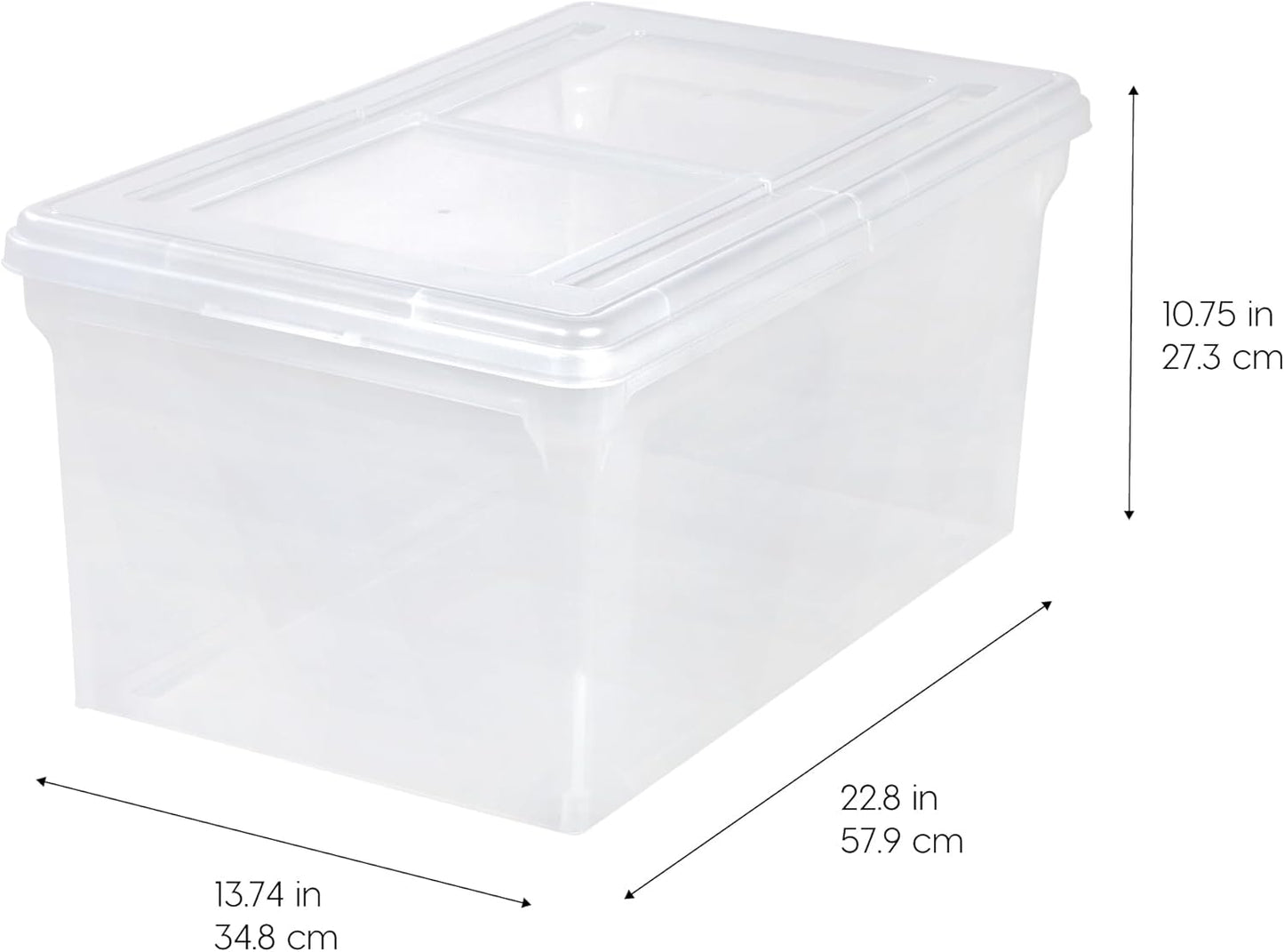 IRIS USA File Box, File Organizer w/Hinged Split Lid for Letter File, Important Document Box, Plastic Storage Filing Bin for Moving, Stackable Nestable Portable, Pearl 44 Qt. 4 Pack