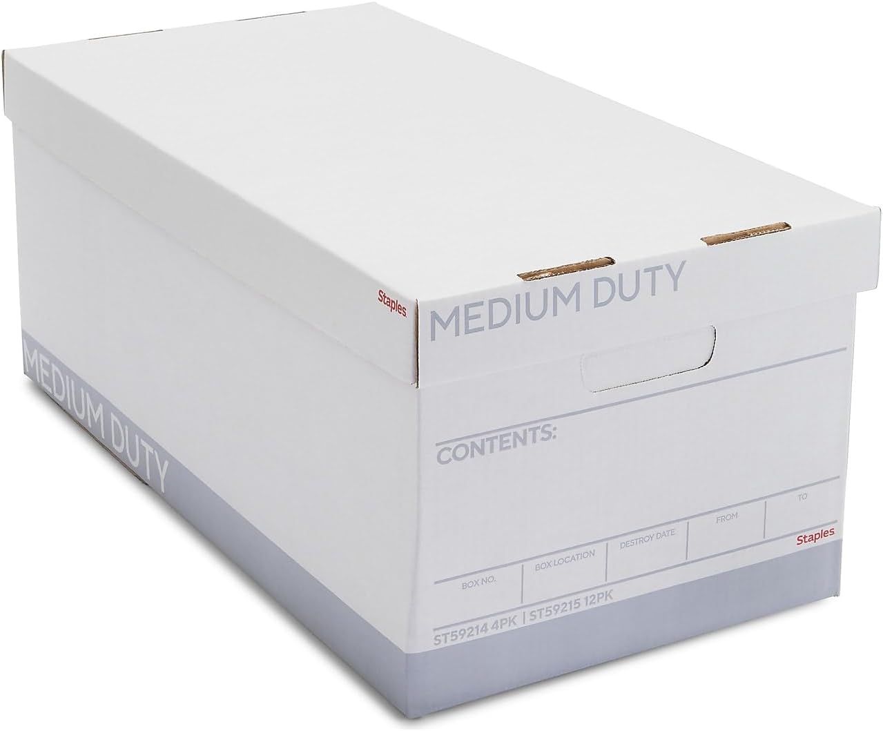 STAPLES Storage & Filing Box, Medium-Duty with Handles & Removeable Lid, Letter Size Documents, Stackable, 12-Pack, White/Gray