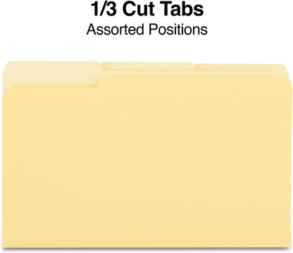 Staples Recycled File Folders, Legal Size, 1/3‑Cut Tabs, Manila, 30% Recycled Paper Stock, 100/Box