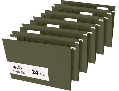 ViVin Hanging File Folders, 1/5-Cut Adjustable Tabs with 24 Per Box, 24 Pack Letter Size Hanging File Folders, Designed for Office Home School Filing Cabinet(Assorted)