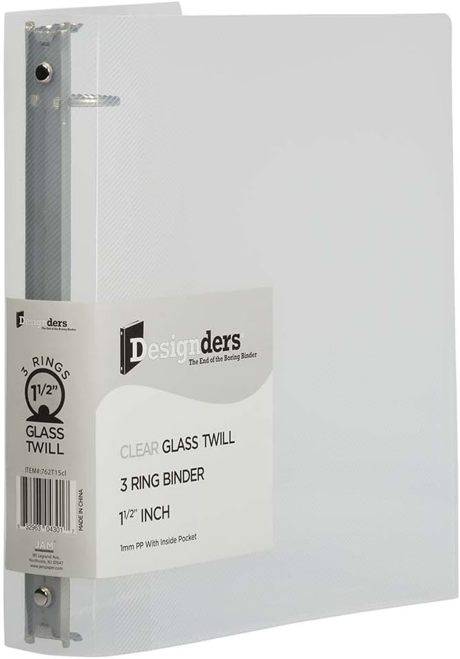 JAM PAPER Plastic 0.75 inch Binder - Clear 3 Ring Binder - Sold Individually
