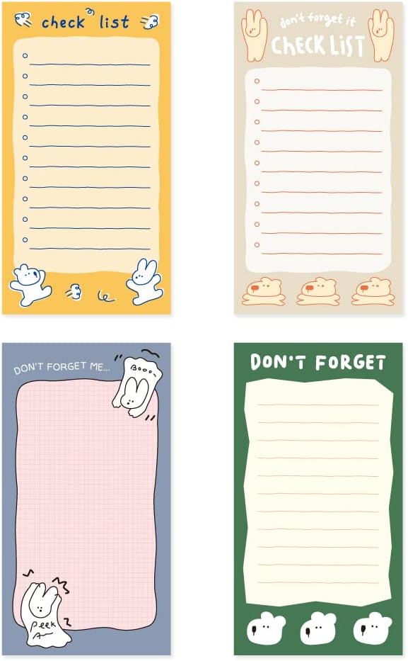 Monolike Memopad Memories design B SET - 4 Packs, 4 Different Designs, 100 Sheets Per Pad, Total 400 Sheets, Note pads, Writing pads, 3.15 x 4.17 Inches