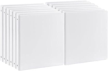 1/2 Inch 3-Ring Binder, 0.5-inch Round Ring Binder with 2 Inside Pockets, 12 Pack White Binders, Clear View CoverBinder Holds 8.5'' x 11''Paper for Office/Home/Back to School