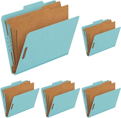 Pendaflex Recycled Classification File Folders, 2 Dividers, 2" Embedded Fasteners, 2/5 Tab Cut, Letter Size, Light Green, Box of 10 (24076R)