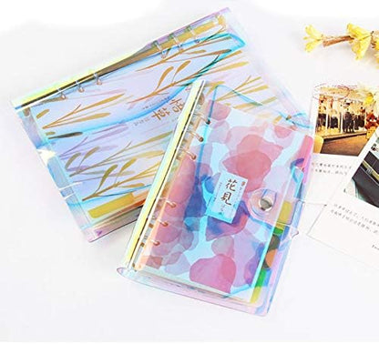 A6 A5 6-Holes Colorful PVC Cover Round Ring View Binder with Snap Button Closure File Folder for Loose Leaf Sheet Protectors Notebook Refill (Pink Daisy, A5 Mini Set) - Colors B