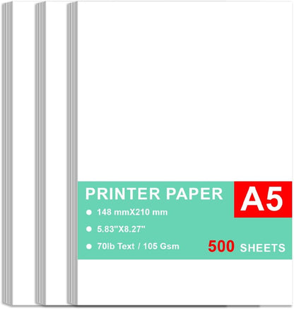 A5 Printer Paper - 100 Sheets, A5 Premium Bright White Paper, 28lb Bond / 70lb Text (105 gsm) Bright White Paper – Great for Copy, Printing, Writing, 5.83" x 8.27" (148 x 210 mm)