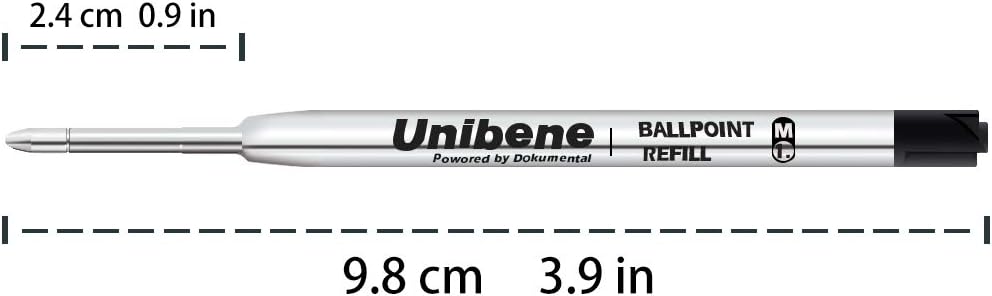 Unibene Parker Compatible Ballpoint Refills 12 Pack,1.0mm Medium Point-Black, Smooth Writing Replaceable German Ink Tactical Pen Refills for Parker Ballpoint/UZI Pen
