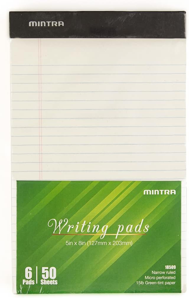 Mintra Office Colorful Legal Pads - Includes 2 Blue, 2 Pink, and, 2 Green Writing Pads, Micro Perforated Lined Sheets, Ideal for Professional & Personal Use, 5"x8" Narrow Ruled, 6 pack Basic Pastel