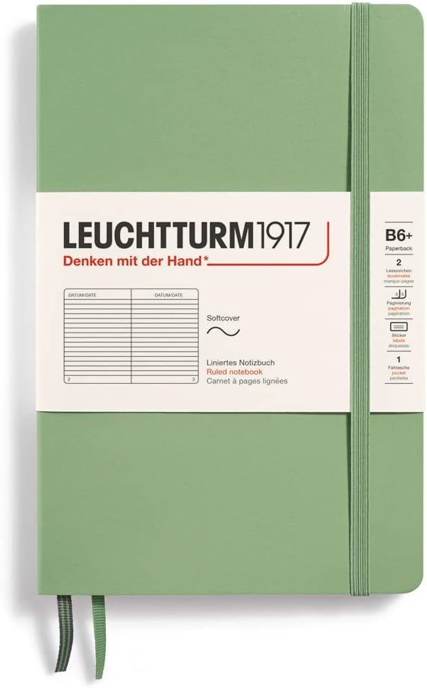 LEUCHTTURM1917 - Notebook Softcover Paperback B6+ - 123 Numbered Pages for Writing and Journaling (Ruled, Rising Sun)