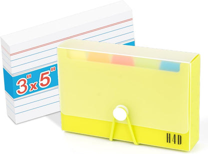 H4D 3x5 Index Card Case with 100 Heavyweight Ruled Index Cards and Dividers, Black