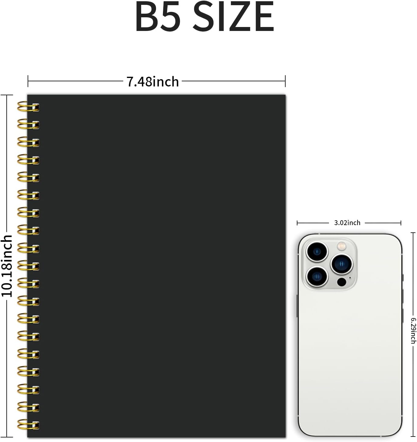 Lined Spiral Notebook B5 Black Journal 7.48'' X 10.18''-4 Pack 7mm College Ruled Hardcover Notebooks 160 Pages 100GSM Thick Paper for Note Taking School Office Supplies