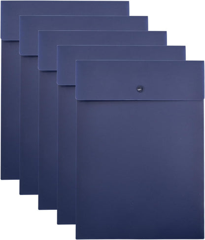 VANRA Vertical File Folders Poly Filing Envelope Plastic Project Folder with Snap Button Closure for A4 Letter Size Paper (Pack of 5, Black)
