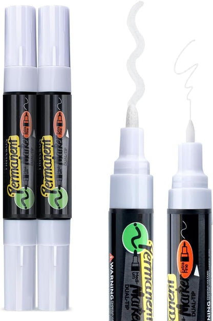 TRANSON Black and White Bold Tip and Extra Fine Tip Paint Markers Waterproof Oil Paint pen