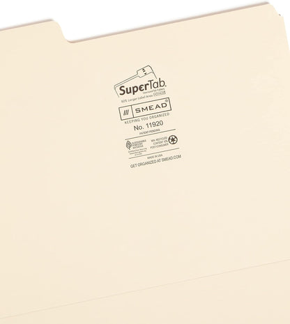 Smead SuperTab File Folder, Oversized 1/3-Cut Tab, Letter Size, Manila, 100 Per Box (10301)
