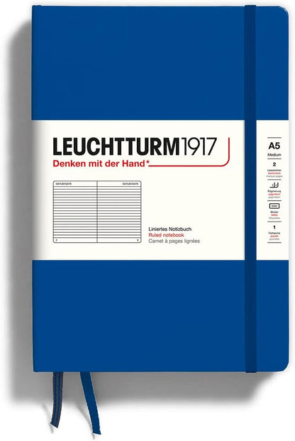 LEUCHTTURM1917 - Notebook Hardcover Medium A5-251 Numbered Pages for Writing and Journaling (Navy, Ruled)