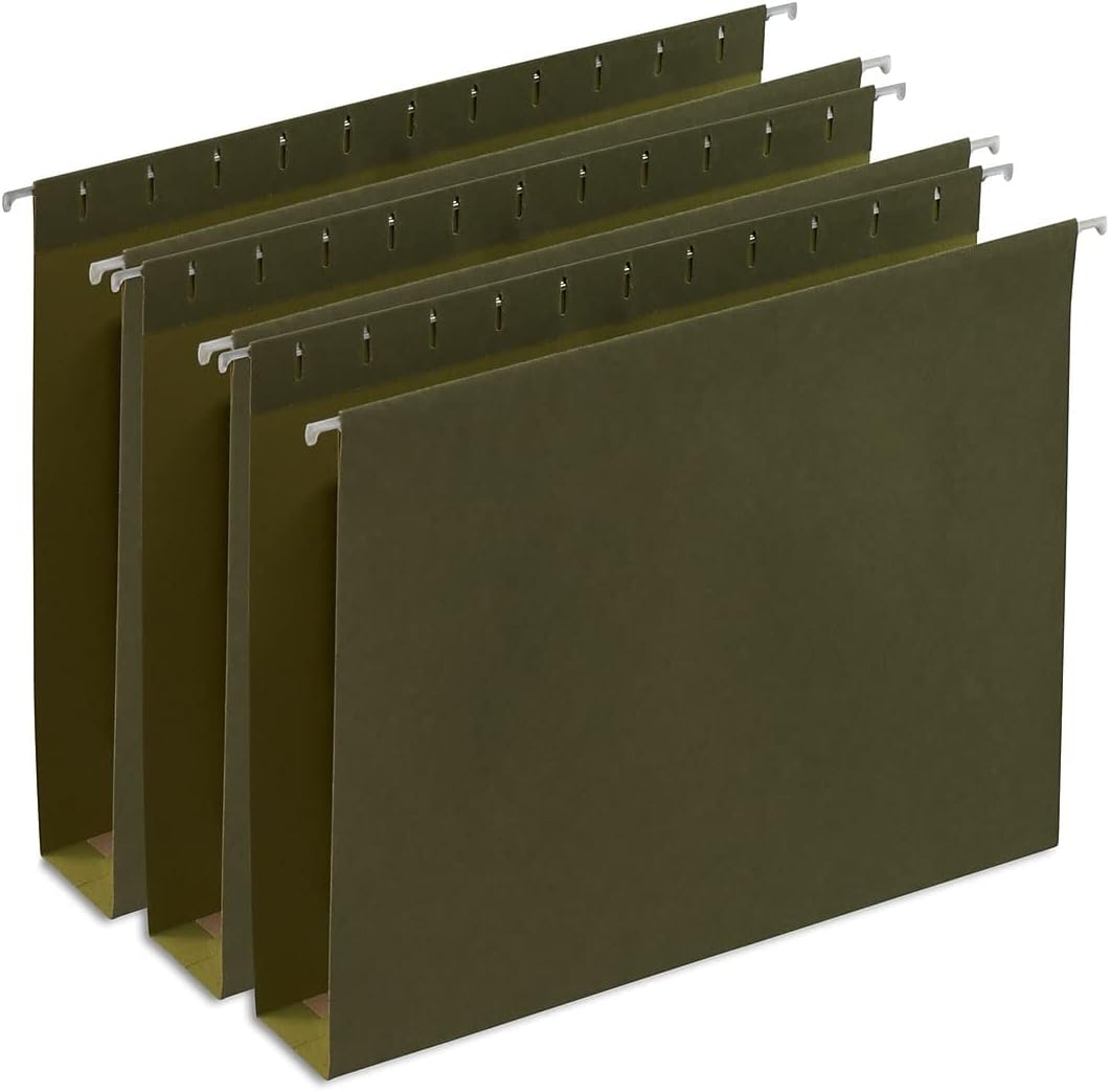 Staples Hanging File Folders, Letter Size, 2" Expansion, 1/5‑Cut Tabs, Standard Green – Durable Everyday Filing, 25‑Pack