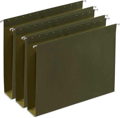Staples Hanging File Folders, Letter Size, 2" Expansion, 1/5‑Cut Tabs, Standard Green – Durable Everyday Filing, 25‑Pack