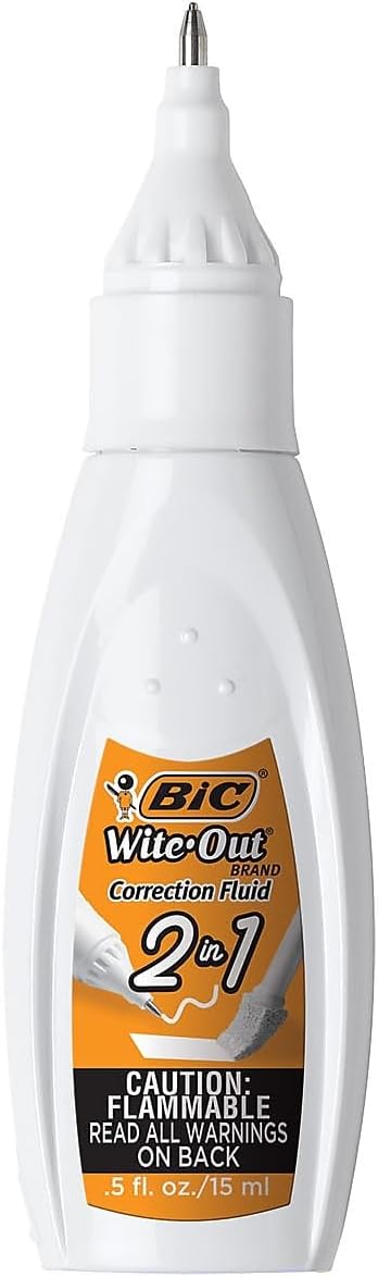 BIC WOPFP11 Wite-Out 2-in-1 Correction Fluid, 15 ml Bottle, White