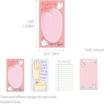 Monolike Memopad Memories design B SET - 4 Packs, 4 Different Designs, 100 Sheets Per Pad, Total 400 Sheets, Note pads, Writing pads, 3.15 x 4.17 Inches