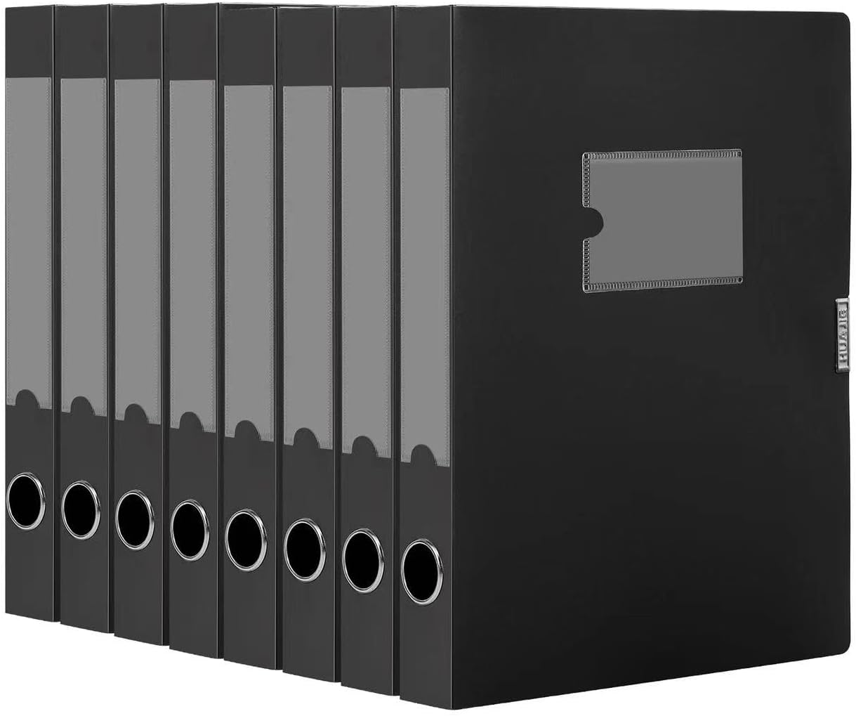 HUA JIE A4 Storage File Boxes Plastic Archives Cases with Lid, File Folder Organizer Document Filing Box for office,31×7.5×23.5 cm, Black(Pack of 4)