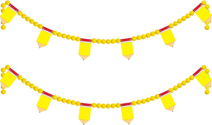 8.2 Ft Pencil Wooden Garland Graduation Yellow Pencil Banners with Cute Beads Hanging Ornaments for Kindergarten Classroom Office Home First Day of School Party Decor
