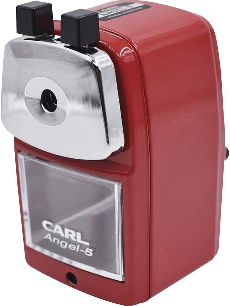 Carl Angel-5 (Black) Heavy-Duty Artist & Teacher Pencil Sharpener – Precision Manual Crank with Auto-Stop, Colored Pencil Compatible, Quiet Operation, Durable Japanese Design.