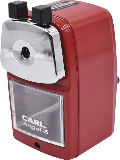 Carl Angel-5 (Black) Heavy-Duty Artist & Teacher Pencil Sharpener – Precision Manual Crank with Auto-Stop, Colored Pencil Compatible, Quiet Operation, Durable Japanese Design.