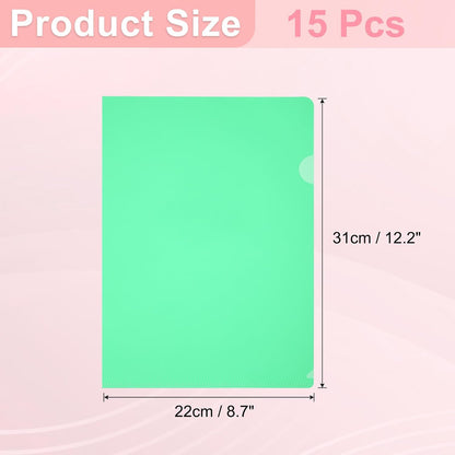 PATIKIL A5 Plastic Folders, 15 Pack Clear Folders L Type Project Pockets Paper Document Jacket Sleeves L Shaped Transparent for Documents Plastic Office File, 6.3x8.8in, Gray