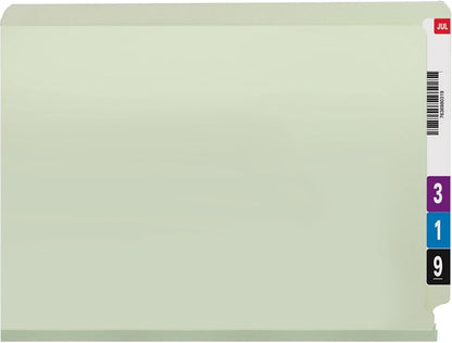 Smead End Tab Pressboard Fastener File Folder with SafeSHIELD Fasteners, 2 Fasteners, 1" Expansion, Letter Size, Gray/Green, 25 per Box (34705)
