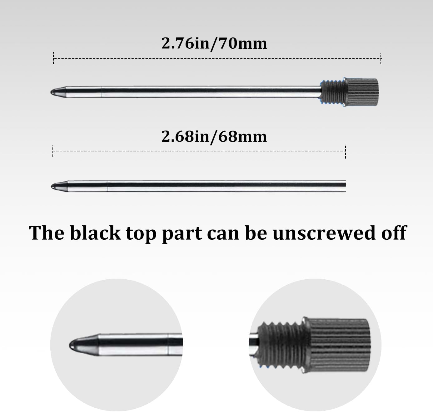 Black Ink Refills (10 Pcs), Replaceable Pen Refills, 2.75 inch (70 mm) Ballpoint Pens Refills, 1mm Medium Tips - Black