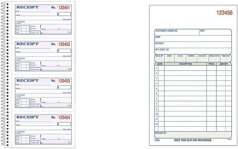 Adams Money and Rent Receipt Book, 2-Part Carbonless, 5-1/4" x 11", Spiral Bound, 200 Sets per Book, 4 Receipts per Page (SC1152)