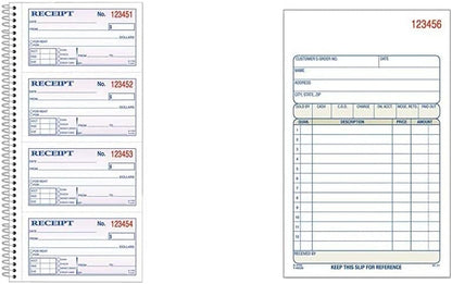Adams Money and Rent Receipt Book, 2-Part Carbonless, 5-1/4" x 11", Spiral Bound, 200 Sets per Book, 4 Receipts per Page (SC1152)