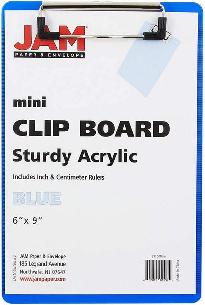 JAM PAPER Small Plastic Memo Clipboards with Low Profile Metal Clip - Mini (6 x 9) - Blue - Clip Board Sold Individually