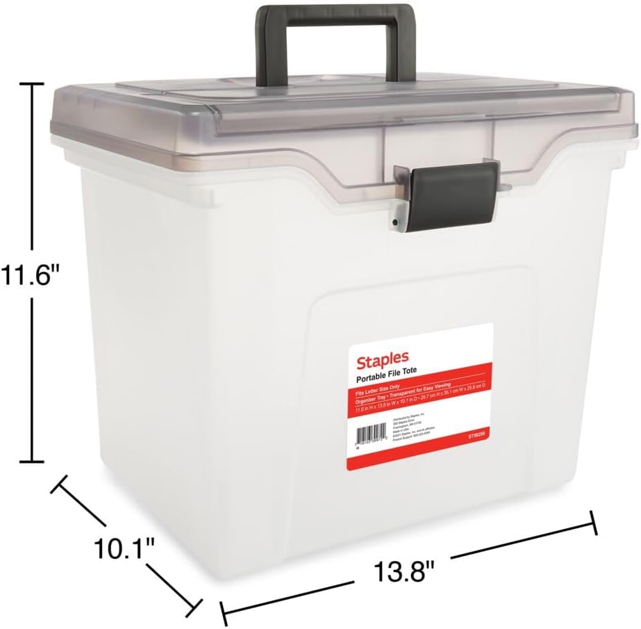 STAPLES Plastic File Box with Snap Lid, Letter/Legal Size, Clear, 4/Carton