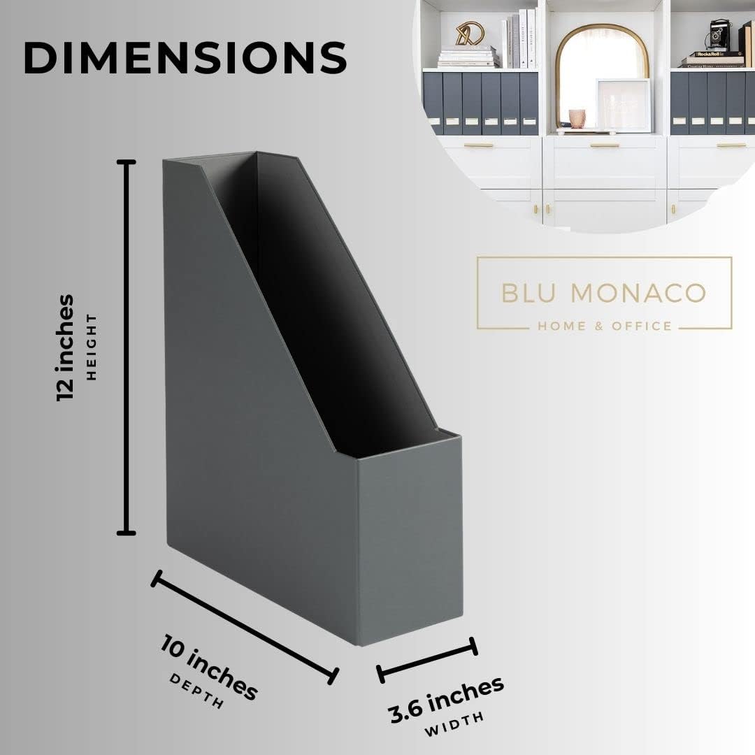 BLU MONACO Foldable Black Magazine File Holder | Set of 6 Cardboard Desk Organizer Boxes | Vertical Magazine File Holder | Standing File Holder | Office Classroom or Home