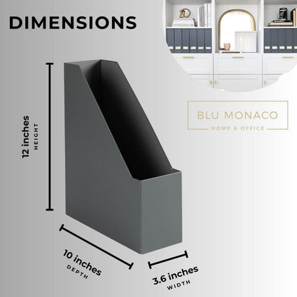 BLU MONACO Foldable Black Magazine File Holder | Set of 6 Cardboard Desk Organizer Boxes | Vertical Magazine File Holder | Standing File Holder | Office Classroom or Home