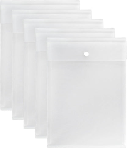 VANRA Vertical File Folders Poly Filing Envelope Plastic Project Folder with Snap Button Closure for A4 Letter Size Paper (Pack of 5, Black)