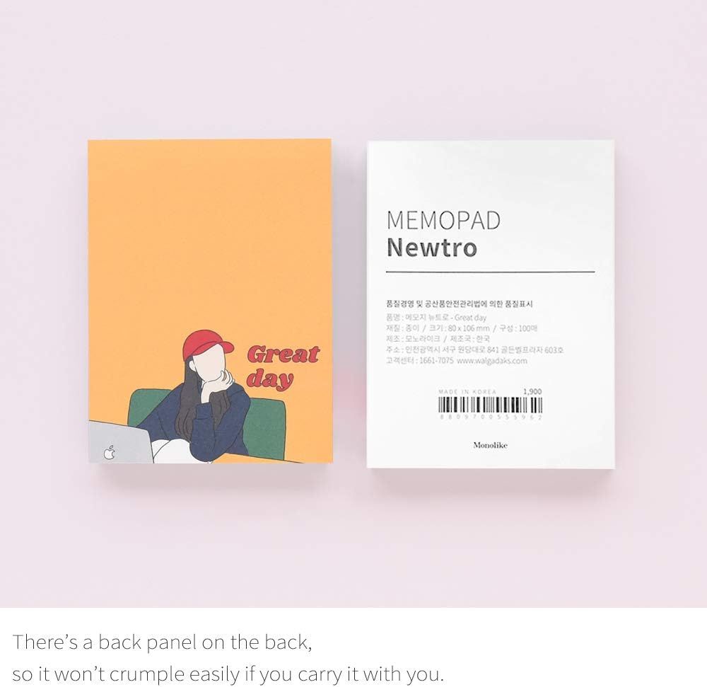 Monolike Memopad Memories design B SET - 4 Packs, 4 Different Designs, 100 Sheets Per Pad, Total 400 Sheets, Note pads, Writing pads, 3.15 x 4.17 Inches
