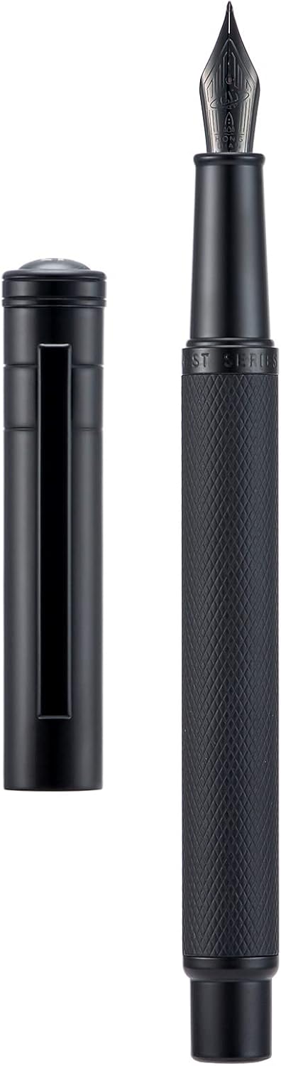Hongdian Matte Black Forest Rollerball Pen with Schmidt Black Ink Refill, Classic Design with Metal Case for Business Signature