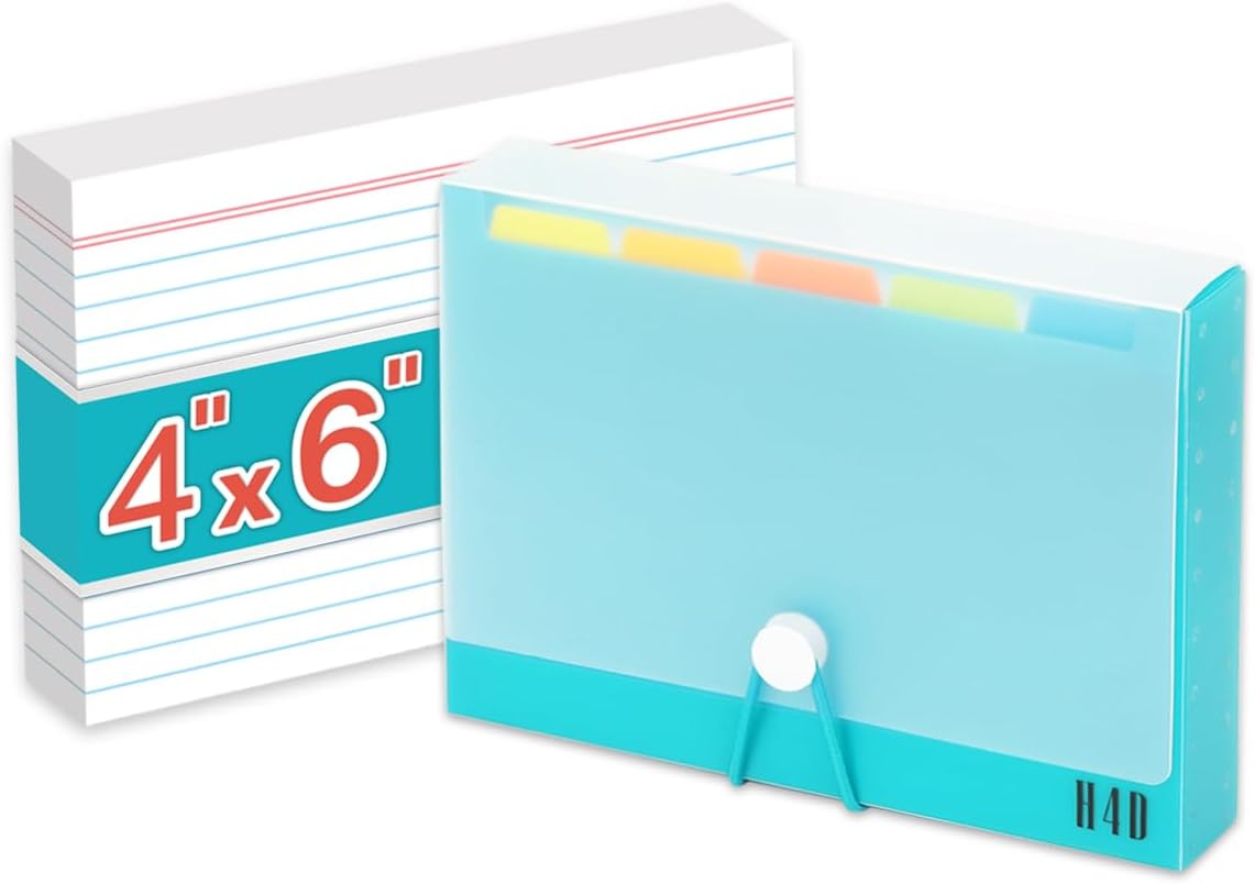 H4D 3x5 Index Card Case with 100 Heavyweight Ruled Index Cards and Dividers, Black