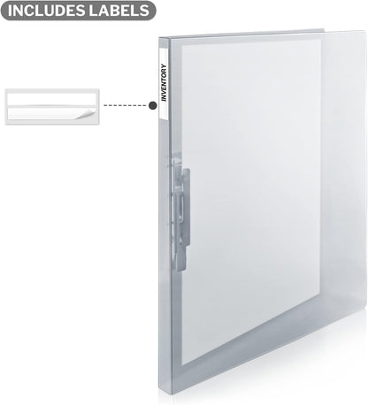 CRANBURY Punchless Clamp Binder (Dusky Gray), Ringless Binder Holds 100 Letter Size Pages, Documents, 8.5x11 Folder with Metal Clip for Home or Office, Transparent Acid-Free Poly