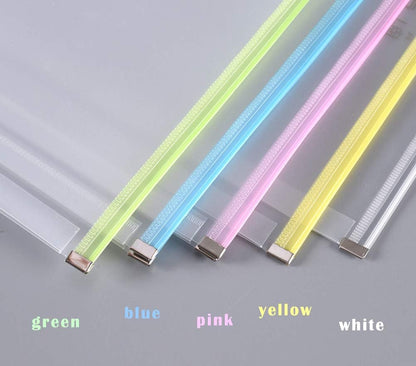 5Packs 9 3/4 x 13 Clear Plastic Zip Envelopes Letter File Document Paper Folder Case Assorted Colors