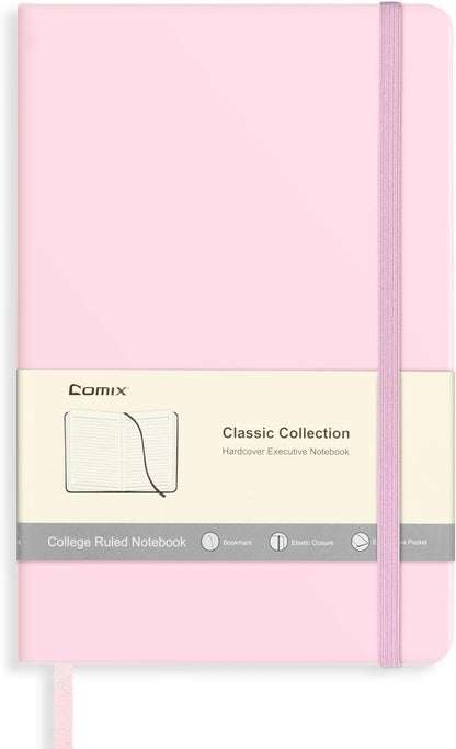 Comix 6 Pack Lined Journal Notebooks for Work, 240 Pages, 5.5"x8.3", Black, Hardcover, A5 Medium College Ruled, Journaling Notebooks for Notes-Taking, Fits for Office School Home