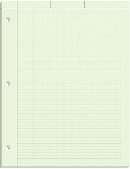 TOPS Engineering Computation Pad, 8-1/2" x 11", Glue Top, 5 x 5 Graph Rule on Back, Green Tint Paper, 3-Hole Punched, 100 Sheets (35500)