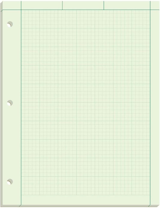 TOPS Engineering Computation Pad, 8-1/2" x 11", Glue Top, 5 x 5 Graph Rule on Back, Green Tint Paper, 3-Hole Punched, 100 Sheets (35500)