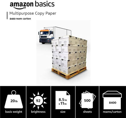 Amazon Basics Multipurpose Copy Printer Paper, 20 lb, 8.5 x 11 Inches, 10 Reams (5,000 Sheets), 92 Bright White