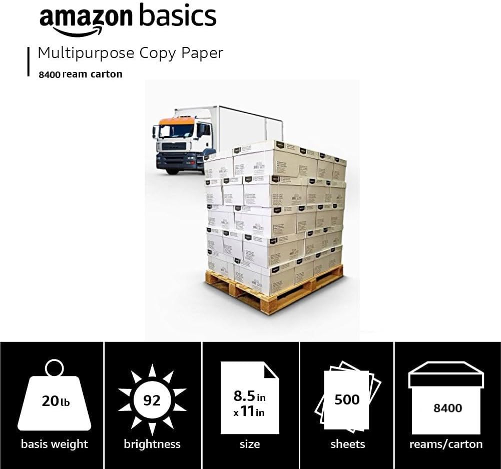 Amazon Basics Multipurpose Copy Printer Paper, 20 lb, 8.5 x 11 Inches, 10 Reams (5,000 Sheets), 92 Bright White