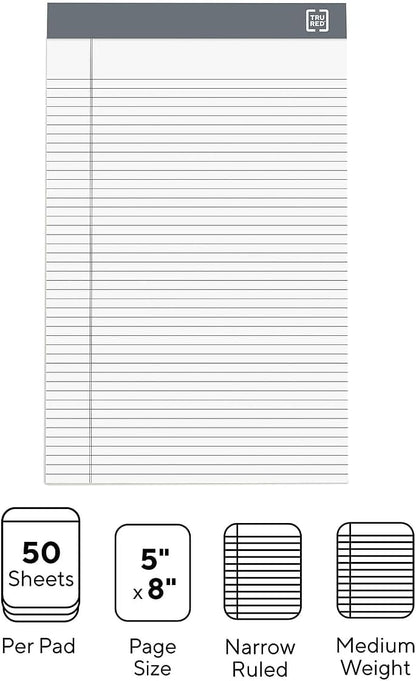 TRU RED Notepads, 5” x 8”, Narrow Ruled, Canary, 50 Sheets/Pad, 6‑Pack